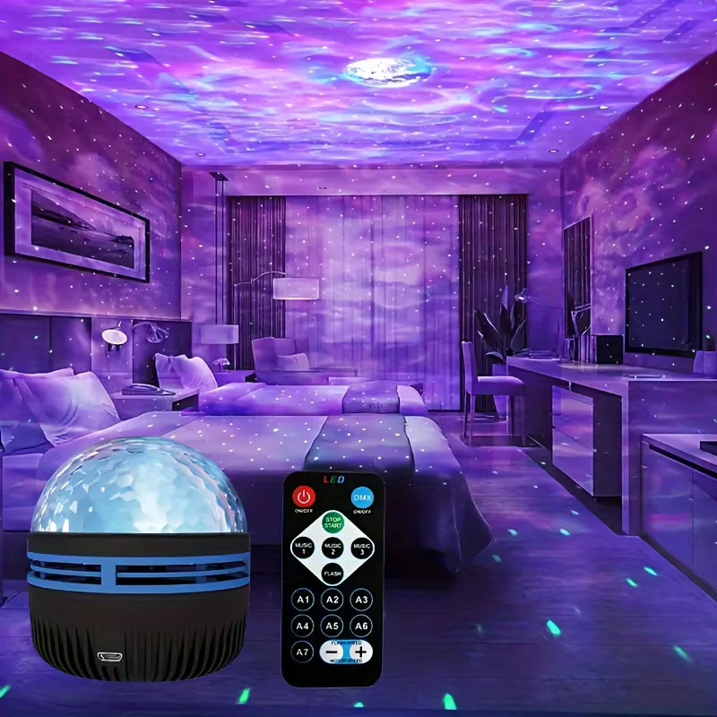 Galaxy Starry Sky Projector Light USB Remote Control Rotating Multicolour Night Light for Bedrooms Ambiance Christmas Decoration