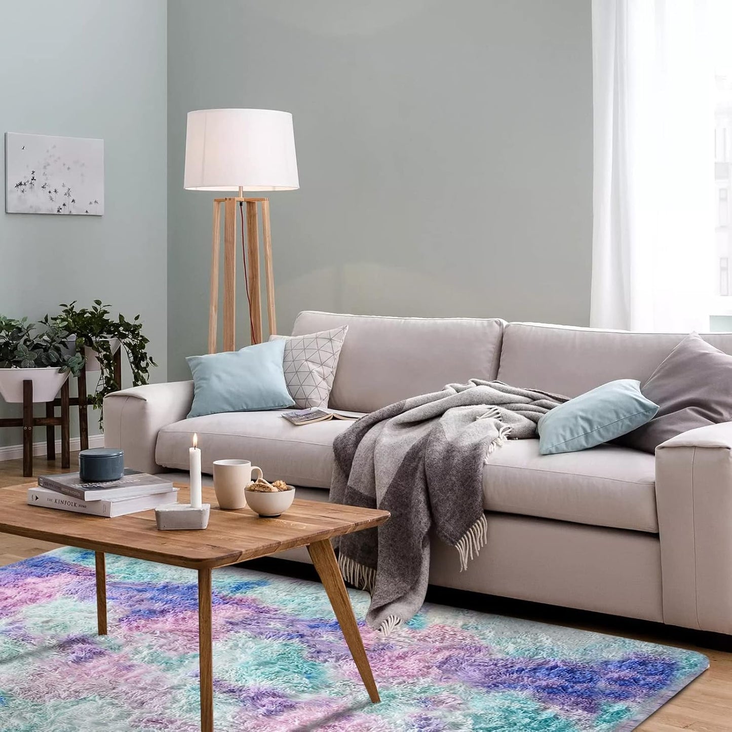 Shaggy Fluffy Faux Fur Area Rug Door Mat,Tie Dye Style,Softest, Luxurious Shag Carpet Rugs for Bedroom, Living Room, Luxury Bed Side Plush Carpets, Rectangle (Light Purple, 3' X 5')