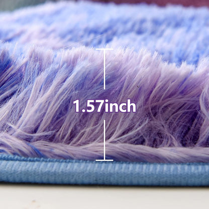 Shaggy Fluffy Faux Fur Area Rug Door Mat,Tie Dye Style,Softest, Luxurious Shag Carpet Rugs for Bedroom, Living Room, Luxury Bed Side Plush Carpets, Rectangle (Light Purple, 3' X 5')