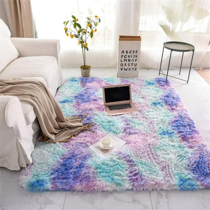 Shaggy Fluffy Faux Fur Area Rug Door Mat,Tie Dye Style,Softest, Luxurious Shag Carpet Rugs for Bedroom, Living Room, Luxury Bed Side Plush Carpets, Rectangle (Light Purple, 3' X 5')