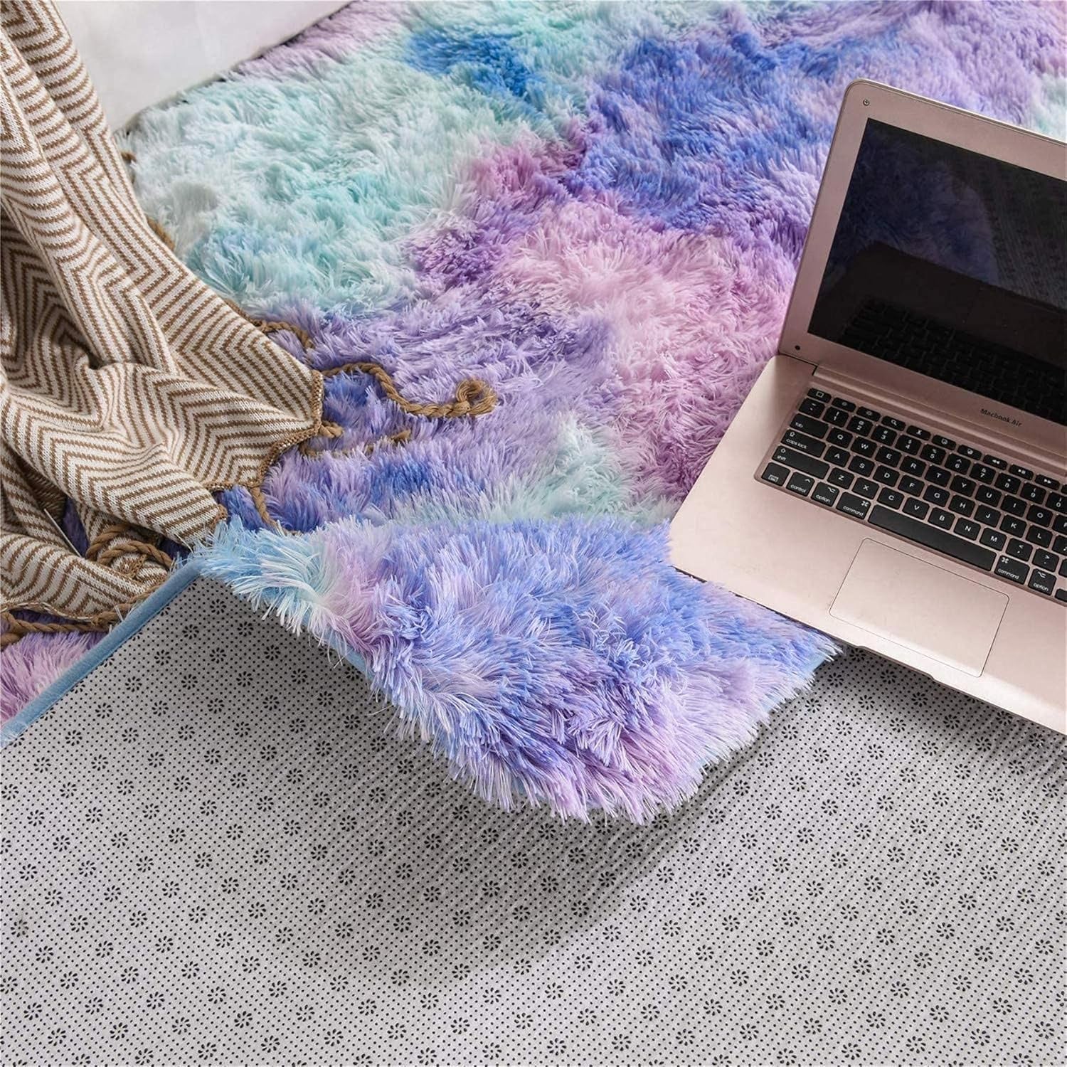 Shaggy Fluffy Faux Fur Area Rug Door Mat,Tie Dye Style,Softest, Luxurious Shag Carpet Rugs for Bedroom, Living Room, Luxury Bed Side Plush Carpets, Rectangle (Light Purple, 3' X 5')